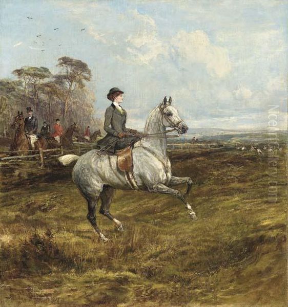 A Lady Out Hunting Oil Painting by Heywood Hardy