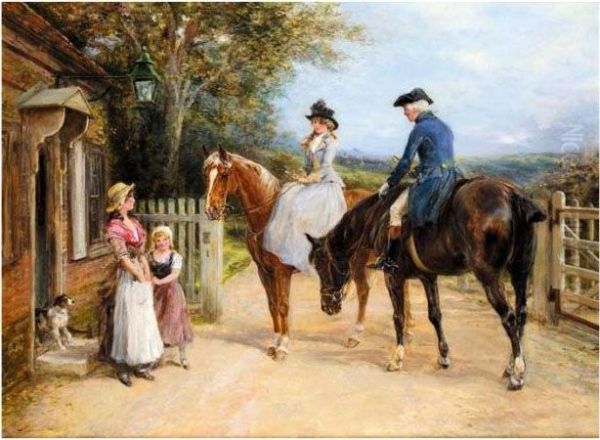 A Visit Before The Ride Oil Painting by Heywood Hardy