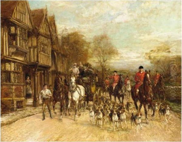 Outside The Three Crowns Inn Oil Painting by Heywood Hardy