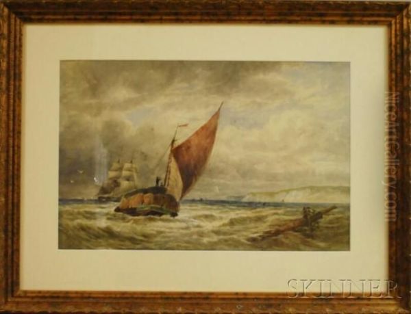 Boats Off The Coast. Oil Painting by Thomas Bush Hardy