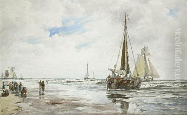 Landing Fish, Scheveningen, Afternoon Oil Painting by Thomas Bush Hardy