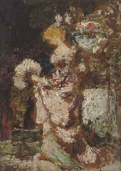 Jeune femme à l'eventail Oil Painting by Adolphe Joseph Thomas Monticelli