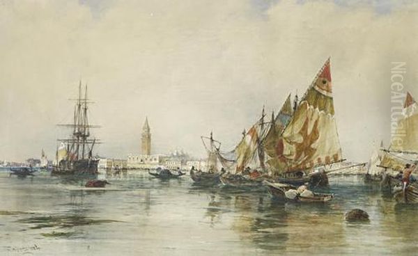 Boats In The Bacino Di S.marco, Venice Oil Painting by Thomas Bush Hardy