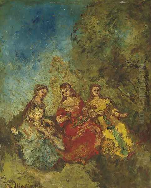 Les trois dames d'honneur Oil Painting by Adolphe Joseph Thomas Monticelli