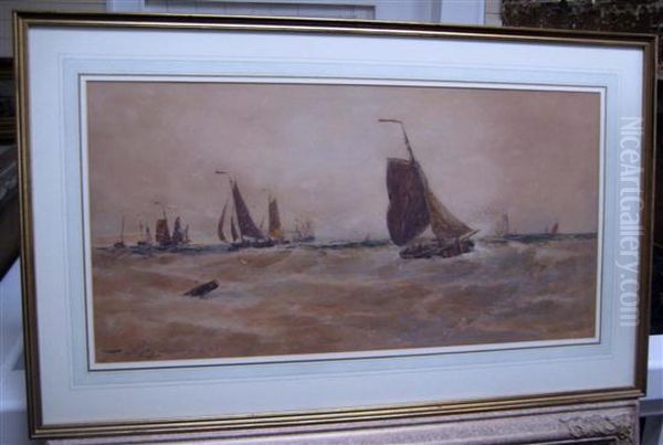 Dutch Fishing Fleet Getting Under Weigh Oil Painting by Thomas Bush Hardy