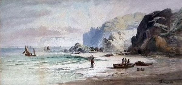 Beach Scene With Fishermen Oil Painting by Thomas Bush Hardy