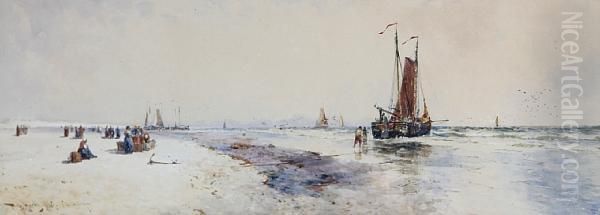 On The Beach At Scheveningen Oil Painting by Thomas Bush Hardy