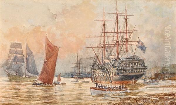 Shipping On The Thames Oil Painting by Thomas Bush Hardy