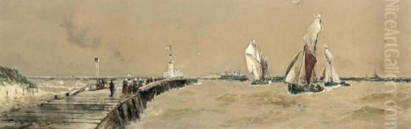 Boulogne Pier Oil Painting by Thomas Bush Hardy