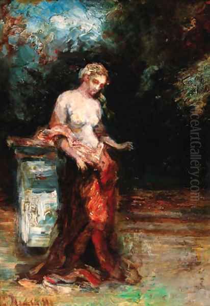 A young beauty in a garden Oil Painting by Adolphe Joseph Thomas Monticelli