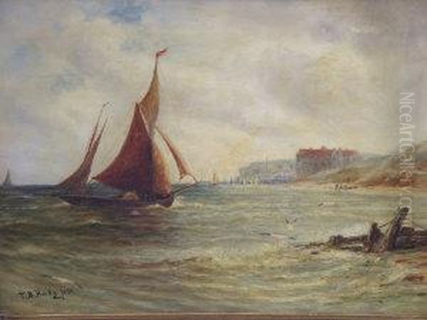 Sailing Dingy In A Coastal Scene Oil Painting by Thomas Bush Hardy