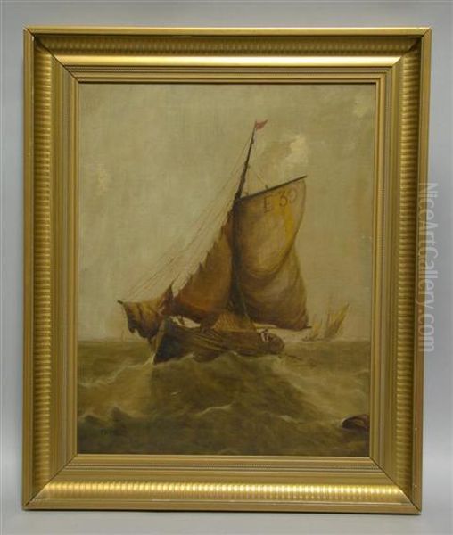 E 39 Sailboat Oil Painting by Thomas Bush Hardy