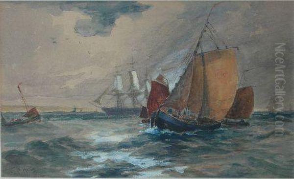 Fishing Trawler In Rough Waters Oil Painting by Thomas Bush Hardy