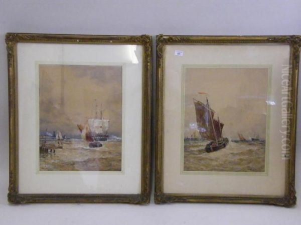 Busy Shipping Scenes Oil Painting by Thomas Bush Hardy