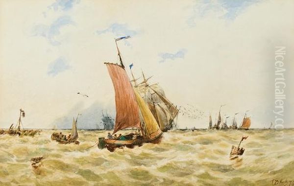 A Fishing Fleet In The English Channel Oil Painting by Thomas Bush Hardy