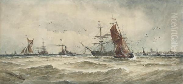 Shipping In A Swell Oil Painting by Thomas Bush Hardy