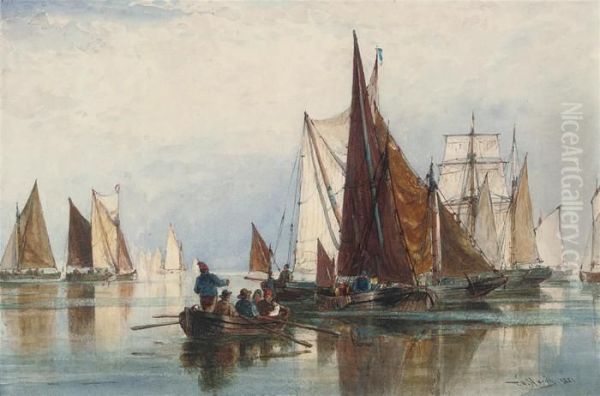 The Fishing Fleet In A Calm Oil Painting by Thomas Bush Hardy