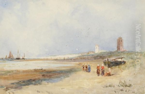 Figures On A Beach At Low Tide Oil Painting by Thomas Bush Hardy