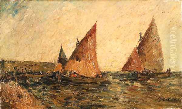 Sailing Oil Painting by Adolphe Joseph Thomas Monticelli