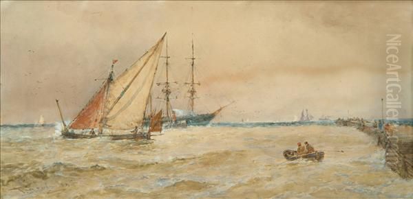 Ships Off The Coast Oil Painting by Thomas Bush Hardy