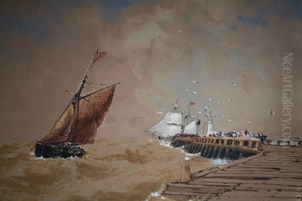 Calais Harbour Oil Painting by Thomas Bush Hardy