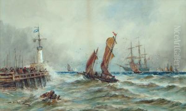 Harbour Scene With Shipping In A Stiff Breeze Oil Painting by Thomas Bush Hardy