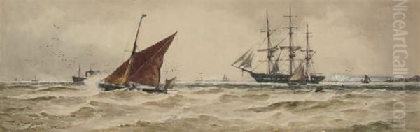 Shipping Off The South Foreland Oil Painting by Thomas Bush Hardy