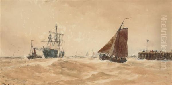 Bringing In A Disabled Ship Off The Dutch Coast Oil Painting by Thomas Bush Hardy