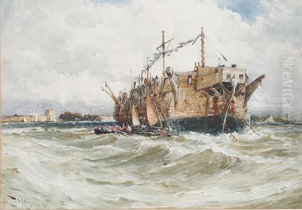 View Of H.m.s Fondroyant, Portsmouth Oil Painting by Thomas Bush Hardy