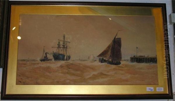 'bringing Ina Disabled Ship Off The Dutch Coast Oil Painting by Thomas Bush Hardy