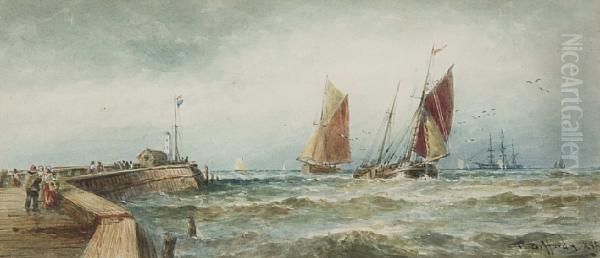 Fishing Boats Off Boulogne Oil Painting by Thomas Bush Hardy