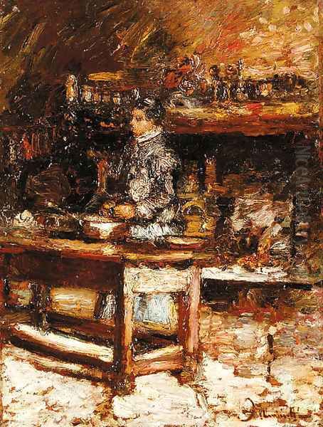 Woman in the kitchen Oil Painting by Adolphe Joseph Thomas Monticelli