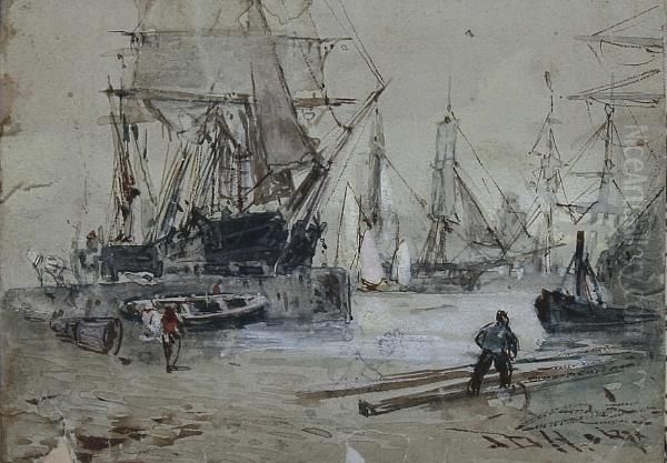 Shipping In Harbour Oil Painting by Thomas Bush Hardy