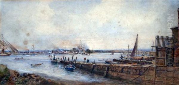 Estuary With Figures On A Jetty Oil Painting by Thomas Bush Hardy