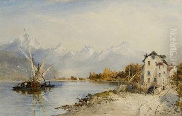 Bouveret Lake Geneva Oil Painting by Thomas Bush Hardy