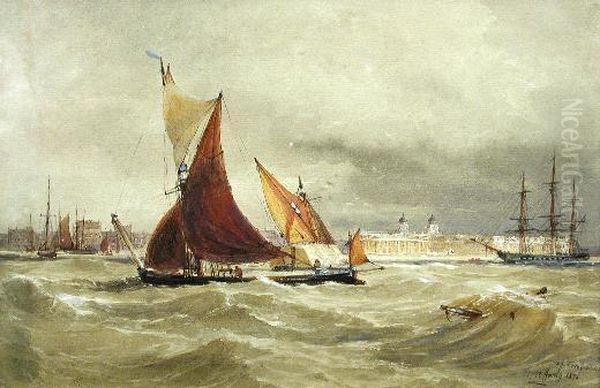 A View Of Greenwich With Sailing Ships In The Foreground Oil Painting by Thomas Bush Hardy