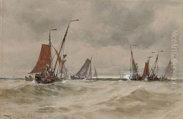 Off Scheveningen Oil Painting by Thomas Bush Hardy