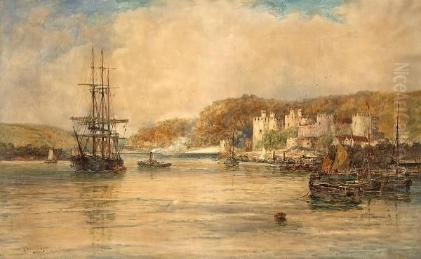 A View Of Conway Castle From Across The River Oil Painting by Thomas Bush Hardy