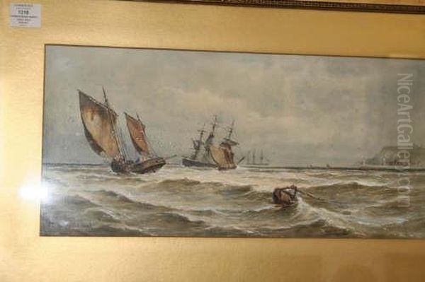 'scarboro' Signed And Dated 1896 10 X 21in Oil Painting by Thomas Bush Hardy