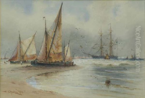 'entering Port' Signed And Dated 1890 7 X 10.25in Oil Painting by Thomas Bush Hardy