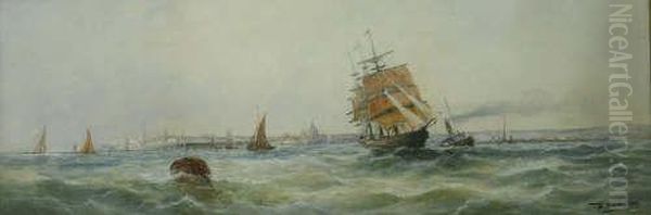 Steam And Sail Off The Coast Oil Painting by Thomas Bush Hardy