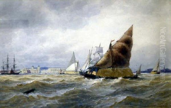 'off Greenwich' Signed And Dated 1865 12.25 X 19.25in Oil Painting by Thomas Bush Hardy