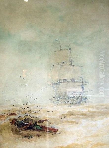 French Warship. Oil Painting by Thomas Bush Hardy