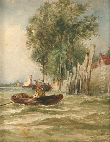 Fisherman Rowingtowards The Shore Oil Painting by Thomas Bush Hardy