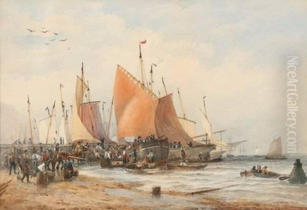 Unloading The Catch Oil Painting by Thomas Bush Hardy