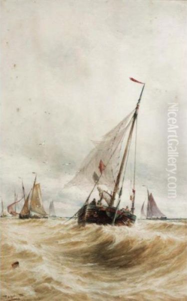 Dutch Pinck Drying Her Nets Oil Painting by Thomas Bush Hardy