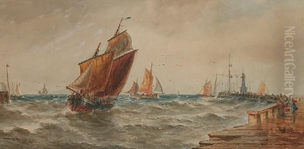 Fishing Boats Off Calais Oil Painting by Thomas Bush Hardy