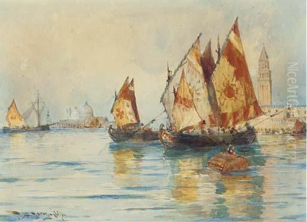 Venetian Fishing Craft On The Lagoon Oil Painting by Thomas Bush Hardy