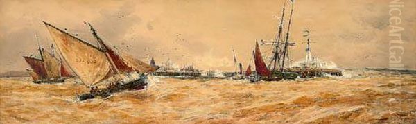 A Blustery Day Off The Harbour Mouth, Boulogne Oil Painting by Thomas Bush Hardy