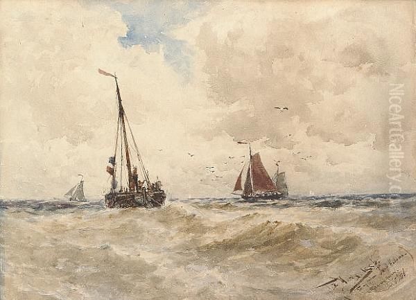 On The Fishing Grounds Oil Painting by Thomas Bush Hardy